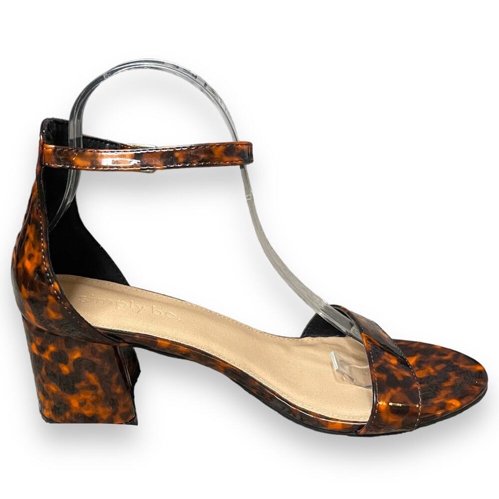 Simply Be Block Heels Women's 8 Brown Open Toe Tortoise Print Ankle Strap New